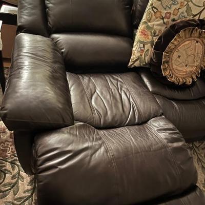 Leather couch with 2 recliners attached 
