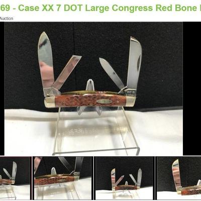 Lot # : 69 - Case XX 7 DOT Large Congress Red Bone Handle
	1973 CASE XX 6488 Measures: 4 1/8