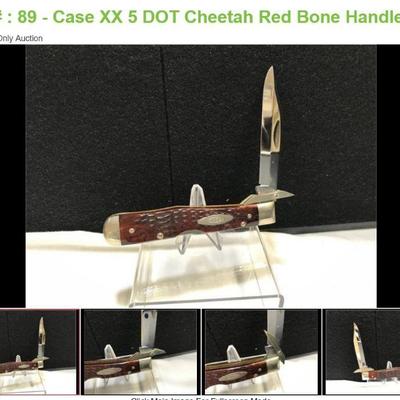 Lot # : 89 - Case XX 5 DOT Cheetah Red Bone Handle

	Case XX 61111/2 L Measures: 4 3/8 