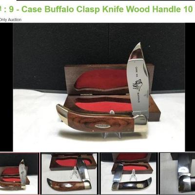 Lot # : 9 - Case Buffalo Clasp Knife Wood Handle 10 DOT
Case XX Buffalo Clasp knife P172 Measures: 5 1/2