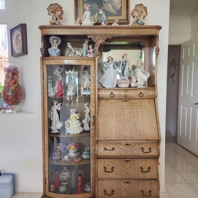 Antique secretary with glass display cabinet