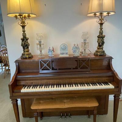 Lovely Kohler & Campbell upright piano and matching bench. Pair of vintage 