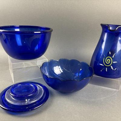 Lot 1133 | Vintage Blue Glass Pitcher, Bowls, & More