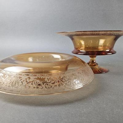 Lot 349 | Royal Amber Depression Console & Footed Bowls