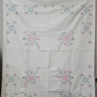 Lot 419 | Large Vintage Embroidered Quilt & More!