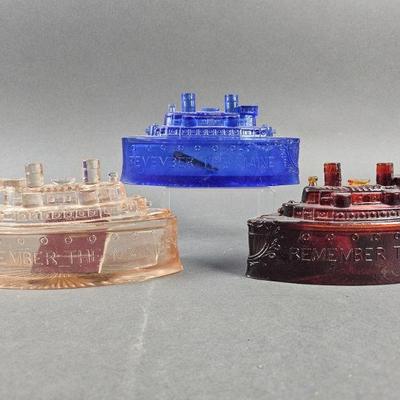 Lot 178 | Vntg Glass Remember the Maine Navy Candy Dishes