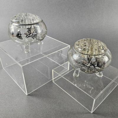 Lot 1055 | Vintage 1950s Viking Glass Frogs w/ Silver Overlay
