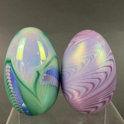 Lot 198 | OBG Signed Egg Glass Paperweights