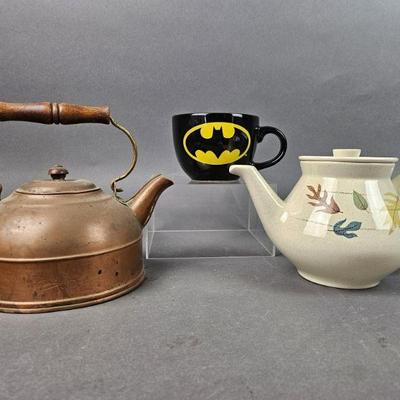 Lot 1045 | Teapot, Tea Kettle, and Batman Mug