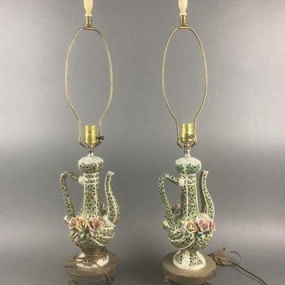 Lot 1015 | Vintage Capodimonte Style Tea Kettle Form Lamps