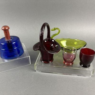 Lot 1071 | Lot of Colorful Glass & Butter Press