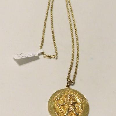 14k chain and 14k St Michael medallion