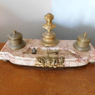 Napolean Double inkwell with marble and bronze. France.