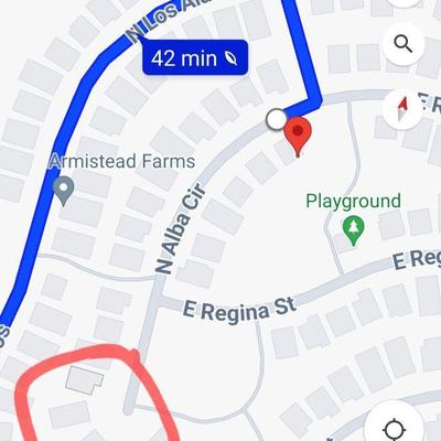 Some GPS systems will take you to the wrong house. Please just continue further down the street to the red circled area in the cul-de-sac.