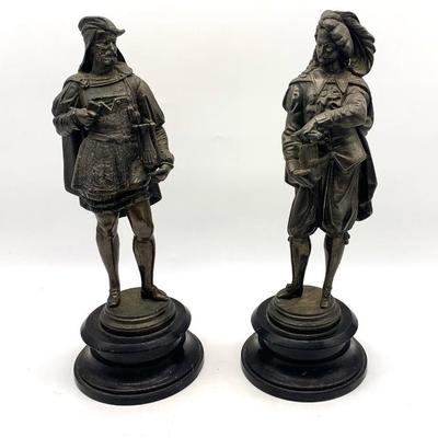 Pr. of white metal figurines, ht. 14 in.