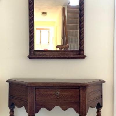 Ethan Allen oak side table with mirror