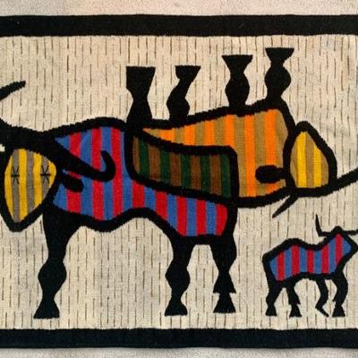 MCM woven wool wall hanging, 36 x 56 in.