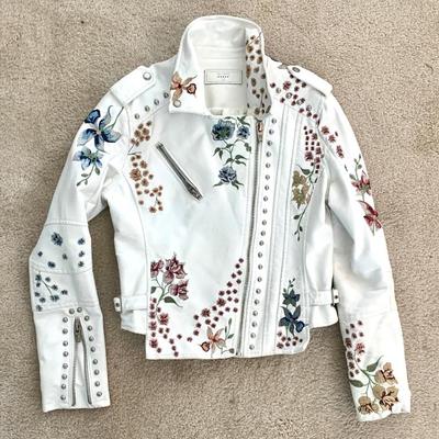BLANKNYC floral embroidered studded faux-leather jacket, size s