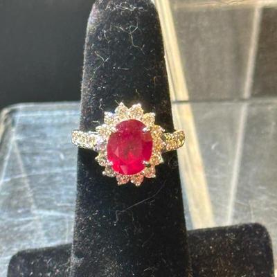 Ruby and diamond ring on 14k gold setting