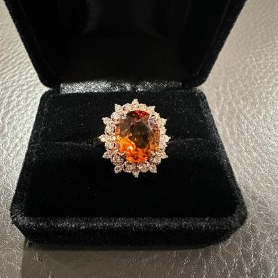 Citrine and diamond 14k gold ring