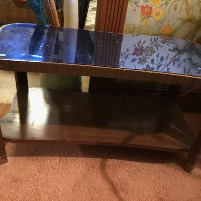 MCM double tiered Blue Mirror small coffee Table
