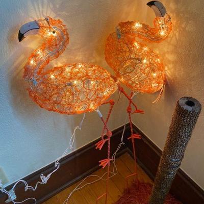 Pair of moving flamingos with lights