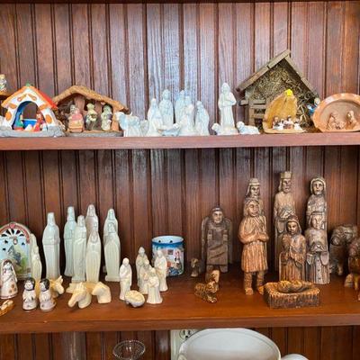 Assortment of Nativity sets from wooden, porcelain, stone, chalk, crystal, terra cotta, Philippines, Mexico, Japan and Bolivia