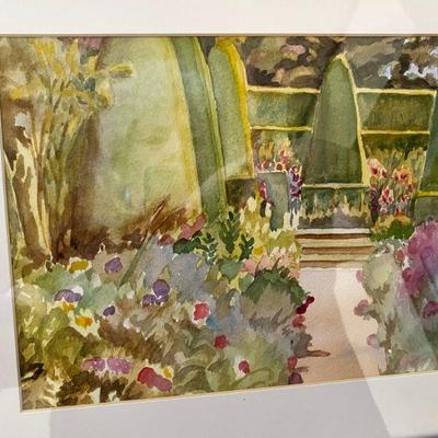 Hidcote yew garden watercolor 2015 by Ouida Touchon