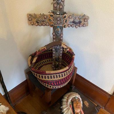 Cross decorated with sea shells and Indian art made of Chalk