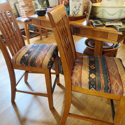Mission style Oak Tall Table Chairs with Southwest Fabric
