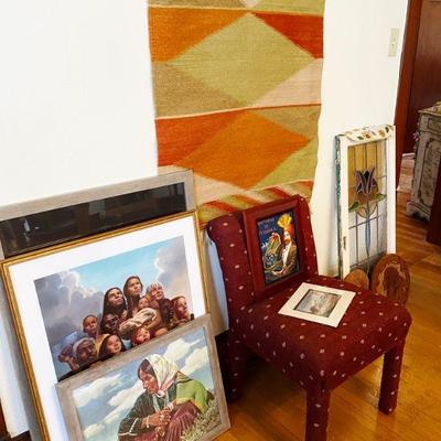 Woven Tapestry, artwork and fabric chair