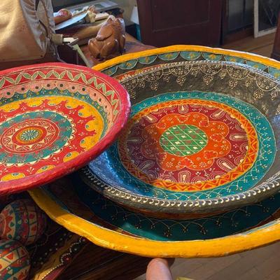 Large colorful paper mache bowls