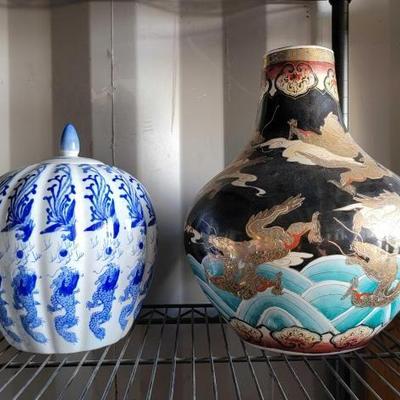 #2978 â€¢ (2) Large Dragon Design Pots
