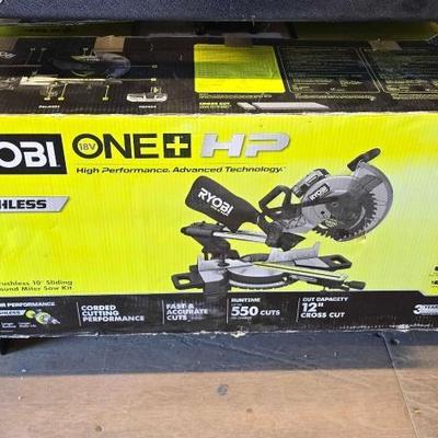 #4100 â€¢ Ryobi 18V Bushless 10" Sliding Compound Miter Saw Kit
