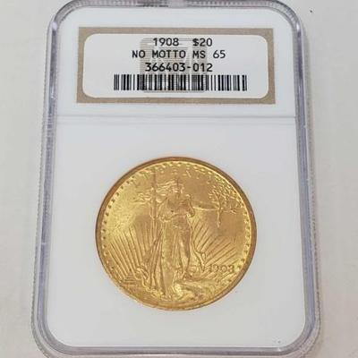 #414 â€¢ 1908 $20 American Eagle Gold Coin
