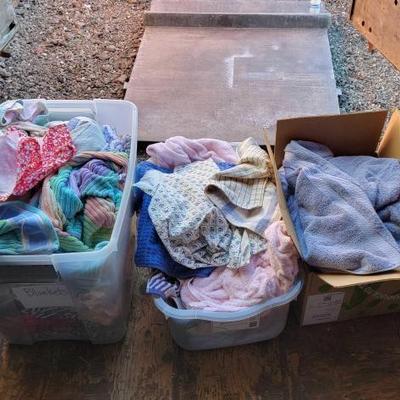 #2999 â€¢ (3) Boxes of Womans Clothing, Towels & Bed Sheets

