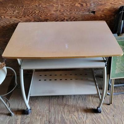 #2991 â€¢ Metal Computer desk with wood top
