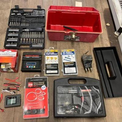 #7592 â€¢ Drill Bit Set, Guages, Hose Clamps & Tool Box
