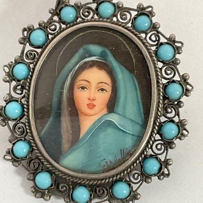 Hand Painted Russian Sterling Pendant