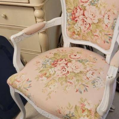 white painted rose upholstery boudoir chair