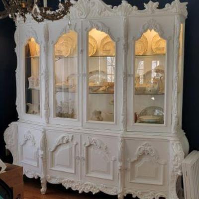 white painted china breakfront display cabinet