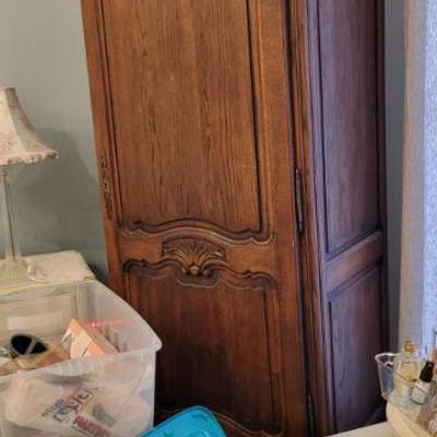 antique walnut carved petite armoire wardrobe
