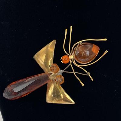 Fun Vintage Amber Color Glass Insect Pins