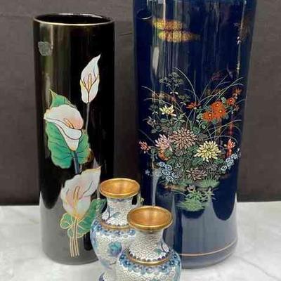 Asian Inspired Tall Ceramic Vases * Small Metal Vases