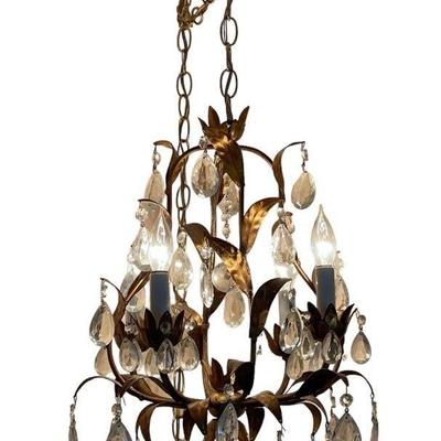 Mid Century Gold Gilt Tole 4-Light Chandelier