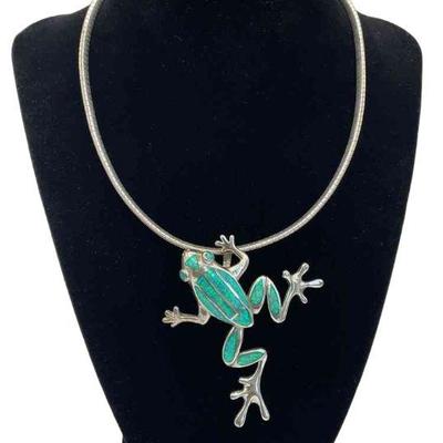 Amazing Opalescent Brilliant Green Frog Pendant * Sterling Silver Frog And Serpentine Chain * Artisan Made Frog