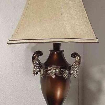 Ornate Table Lamp In Brown-Bronze Grape Clusters Highlighted In Metallic Tones.