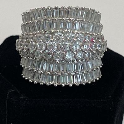 Big And Blingy Sterling Silver * Cubic Zirconia Cocktail Ring * Size 6