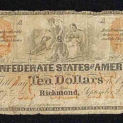 1861 Confederate $10 Note