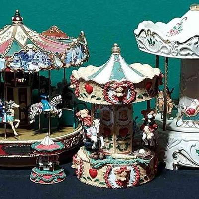 A Collection Of Carousels * Mr. Christmas * 2 Wind-up, 1 Electric & 1 Static Without Any Mechanism